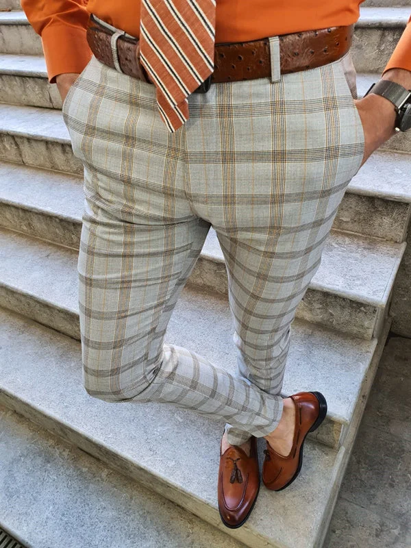 Shelton Camel Slim Fit Plaid Pants