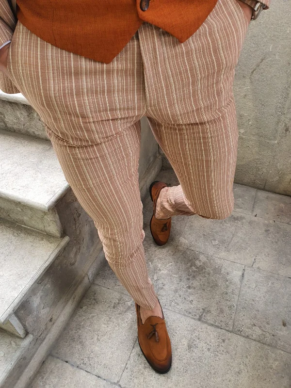 Shelton Seersucker Slim Fit Beige Pants