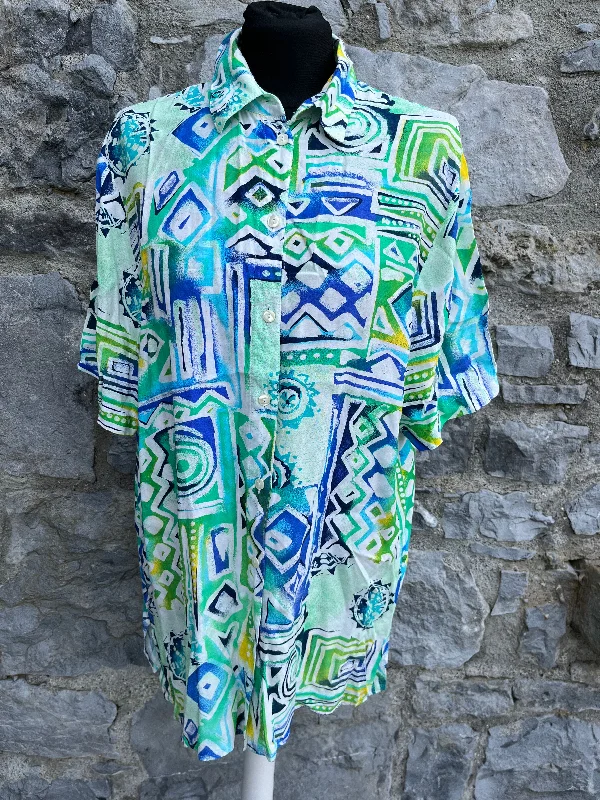 80s green geometric shirt Small