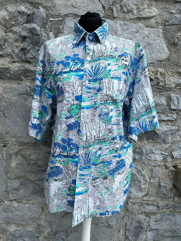 90s island&boat shirt M/L