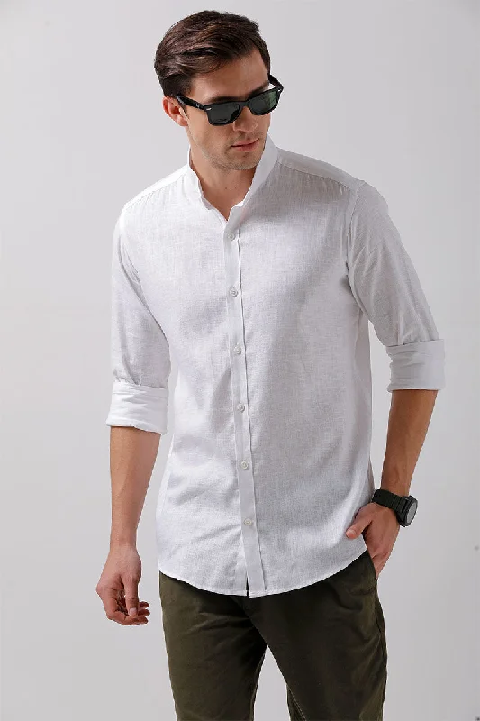 White Cotton linen - Chinese Collar-Full-Stain Proof