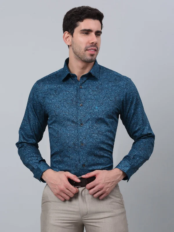 Men's Blue Party Paisley Print Full Sleeve Shirt