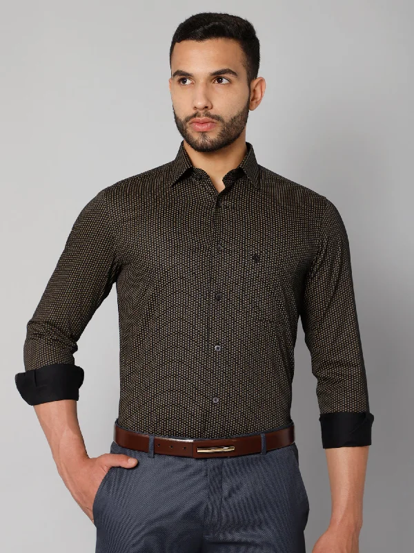 Men's Black Party Geometric Ditsy Print Full Sleeve Shirt