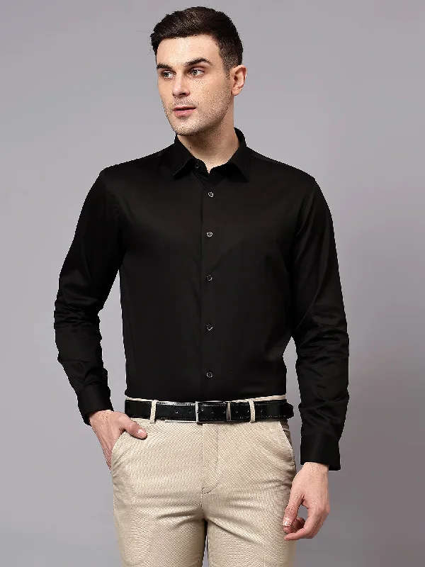 Men's Black Party Plain Satin Full Sleeve Shirt