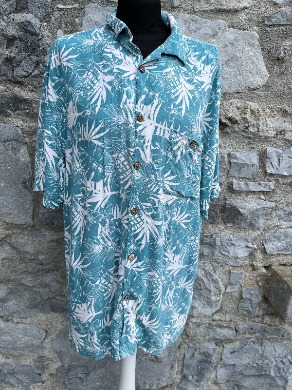 Green palm leaves shirt Large