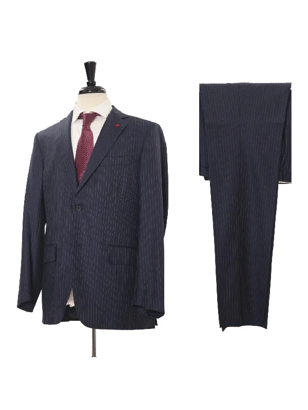 Isaia Mens 42R Drop 8 Navy Pinstripe 100% Wool Slim Fit 2 Piece Suit