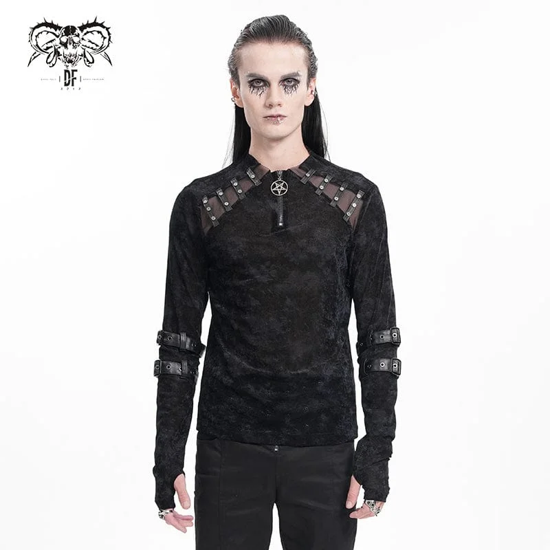 Men's Gothic Buckle-up Star Studs Sweatershirt