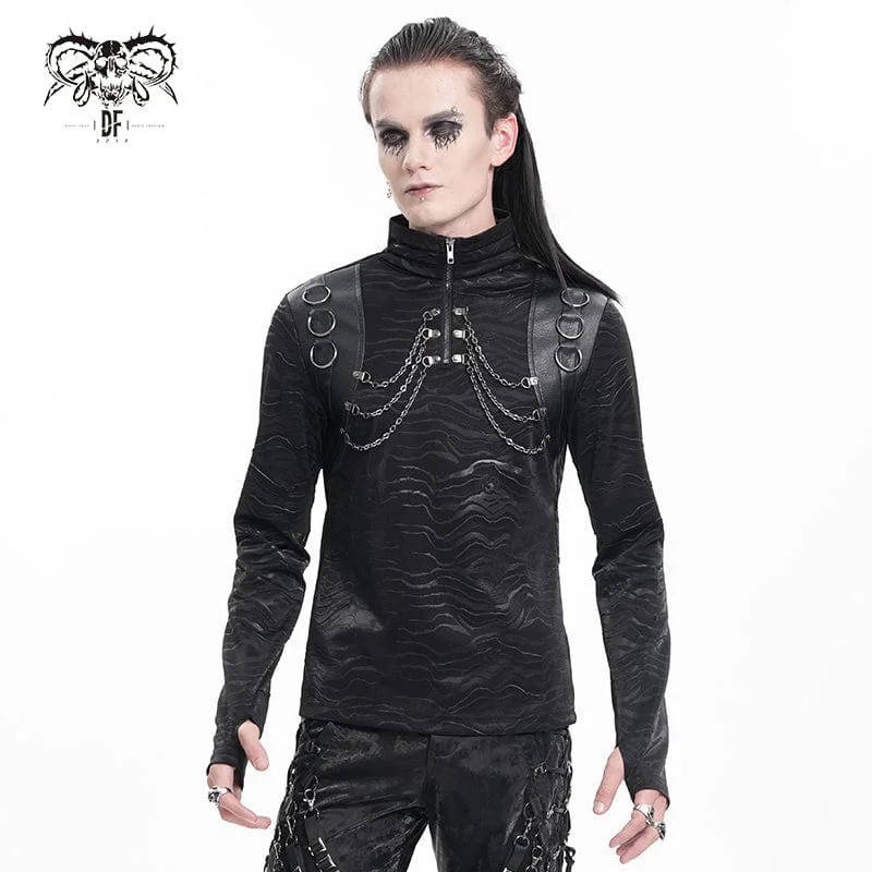 Men's Gothic Chain Rings Stand Collar Sweatershirt