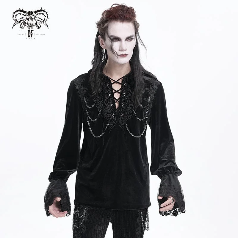 Men's  Gothic Lace-up Chain Lace Shirt