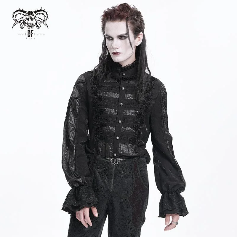 Men's  Gothic Pleated Lace Crochet Shirt