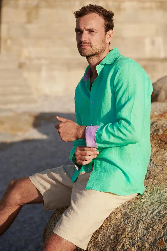 Men's Linen Shirt | Green/Light Purple