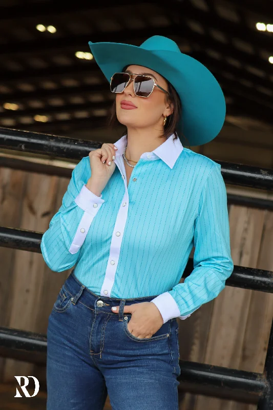 TURQUOISE PIN STRIPE PERFORMANCE RODEO SHIRT (ADULT)